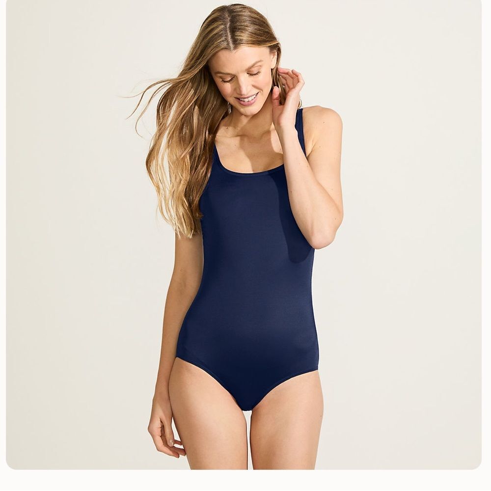 Lands' End Navy Blue One Piece Swimsuit Sz 8 Petite Modest